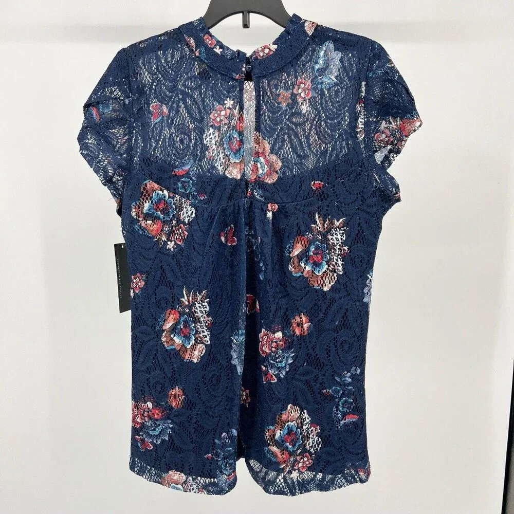 HeartSoul Lace Top M‎ Womens NWT Tank Underlay Blue Floral Blouse Size Medium
